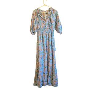 Fanco blue button front floral praire cottagecore maxi dress size large